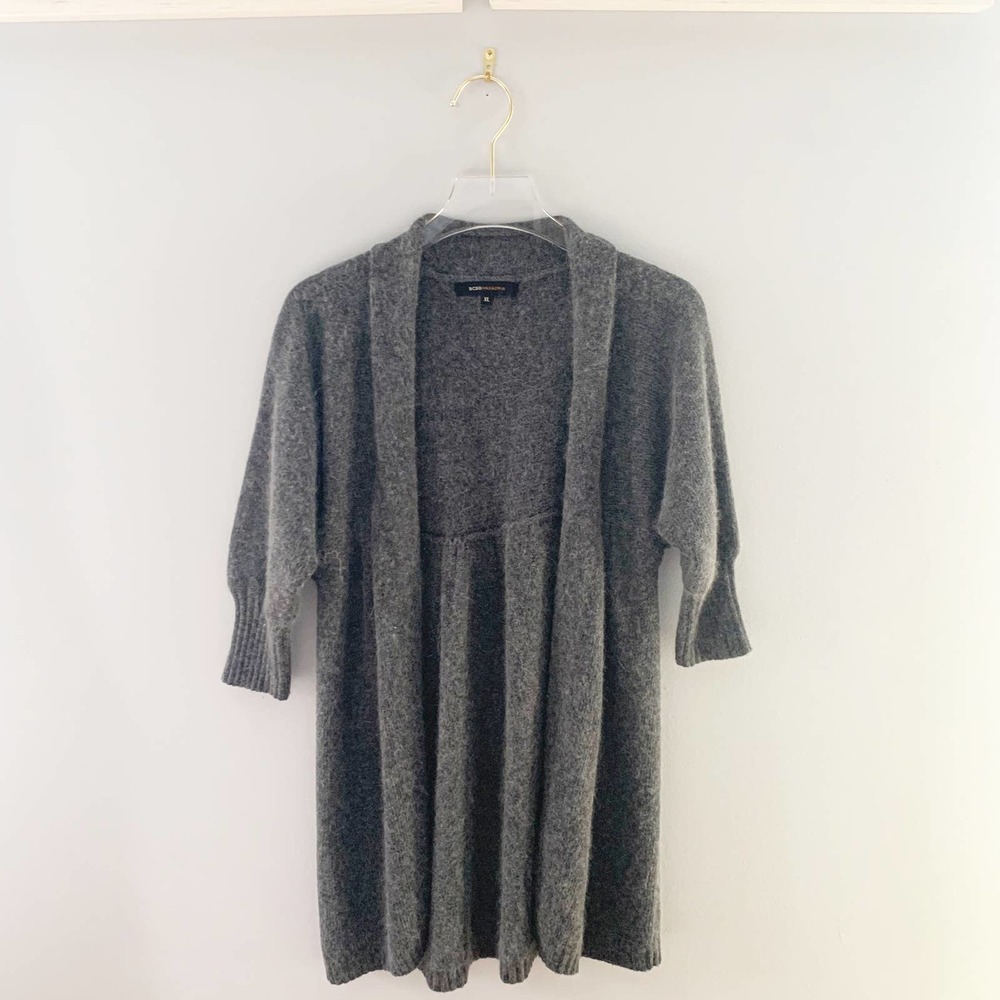 BCBGMAXAZRIA Marbled Gray Drape Open Sweater